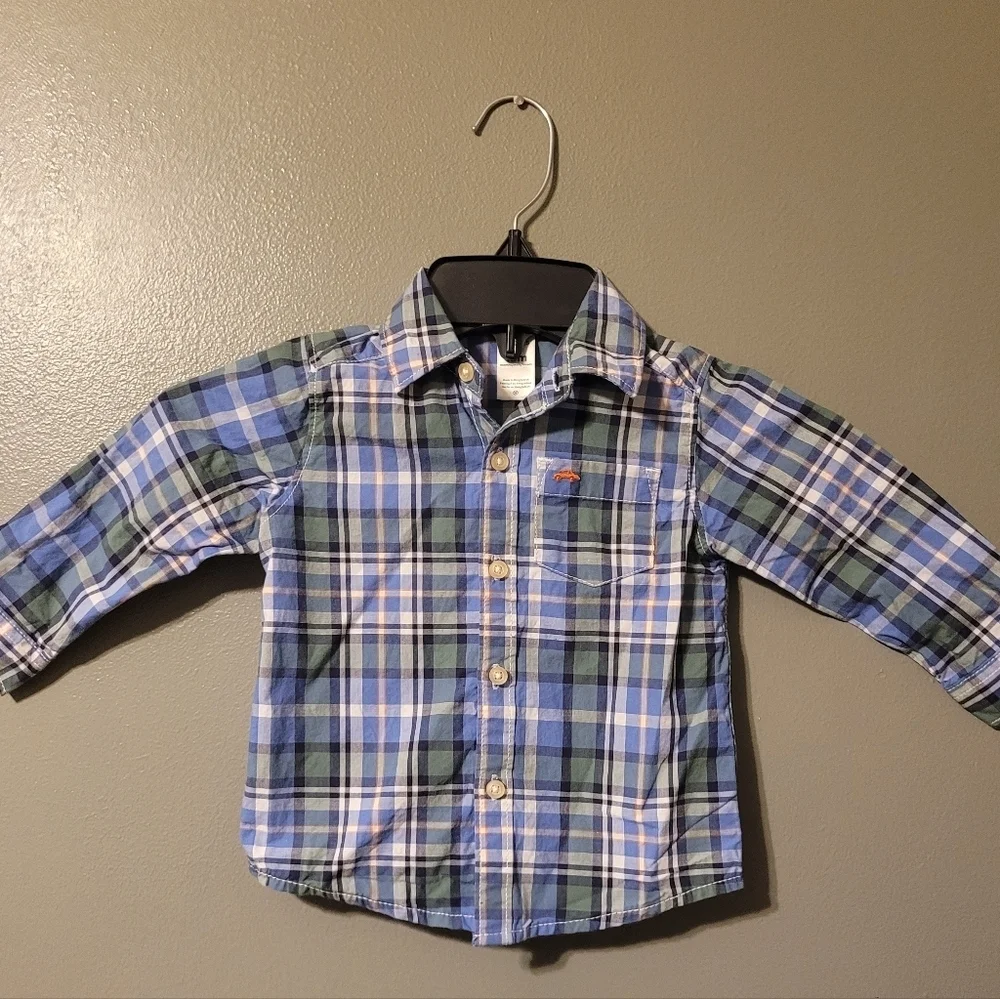Carter's Boys Shirts 18 Months Button Up Set Of 2 Plaid Gingham Long Sleeve